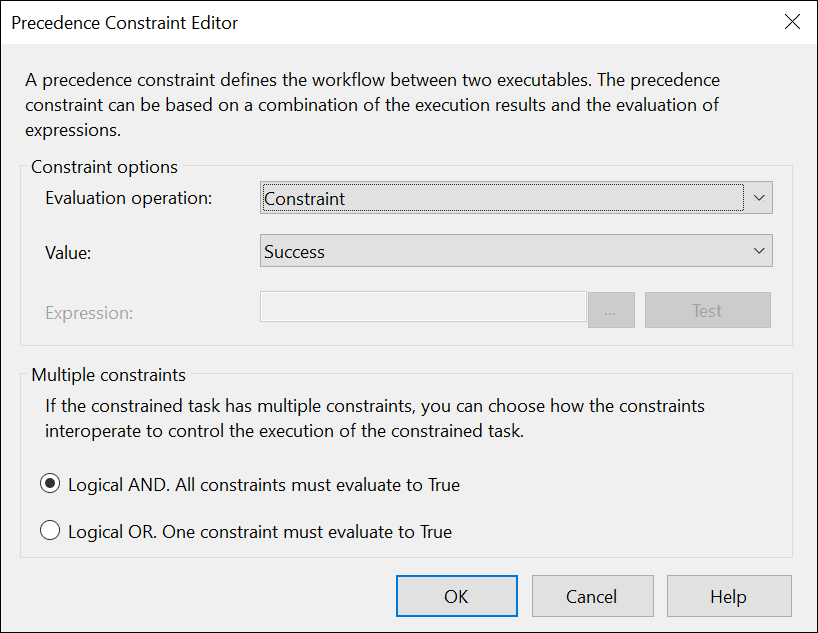 SQL Server Integration Services: Precedence Constraint Editor